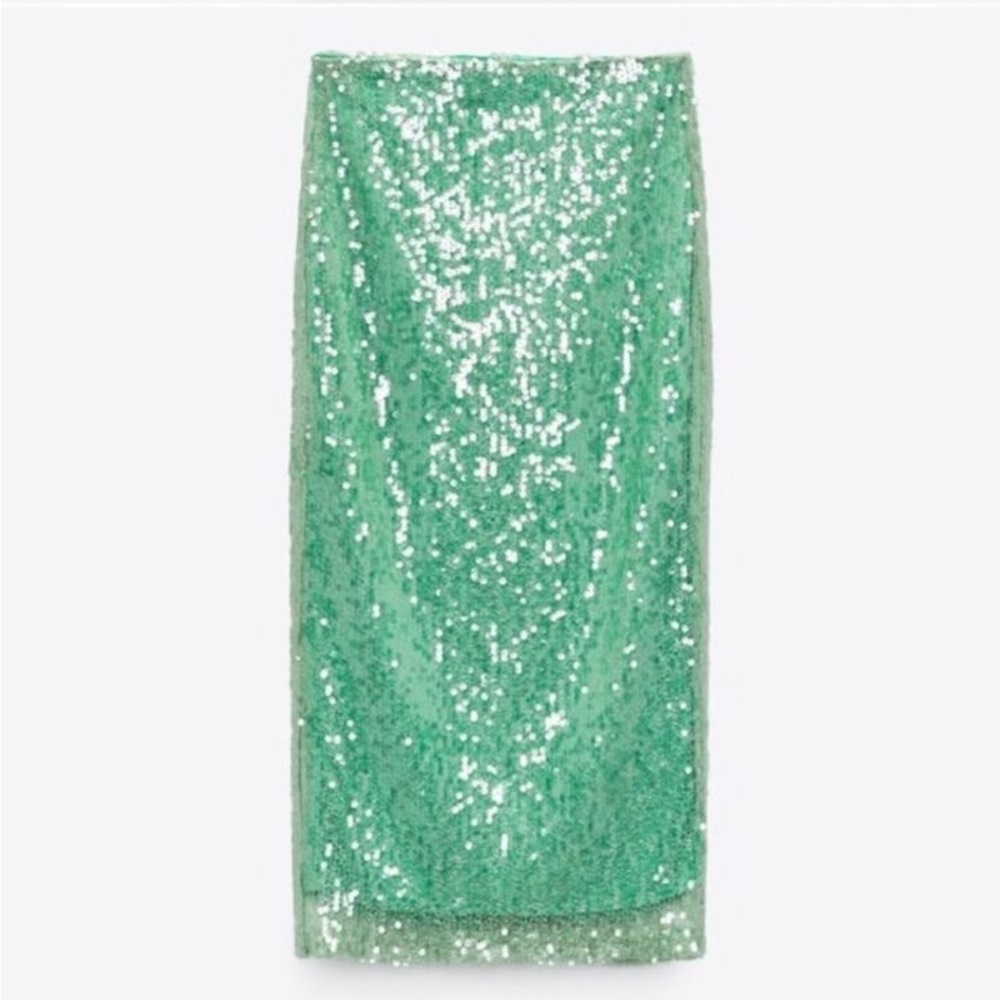 Zara UK Sequin Green Skirt